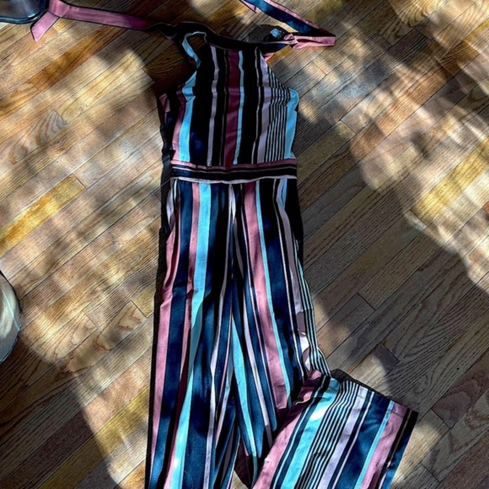 Venus Halter Tie Striped Jumpsuit Elegant and Comfortable